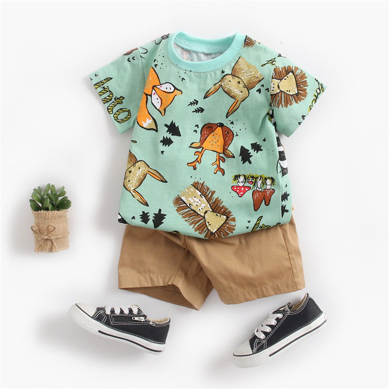 Cartoon Short-sleeved T-shirt Shorts Korean Children's Clothing